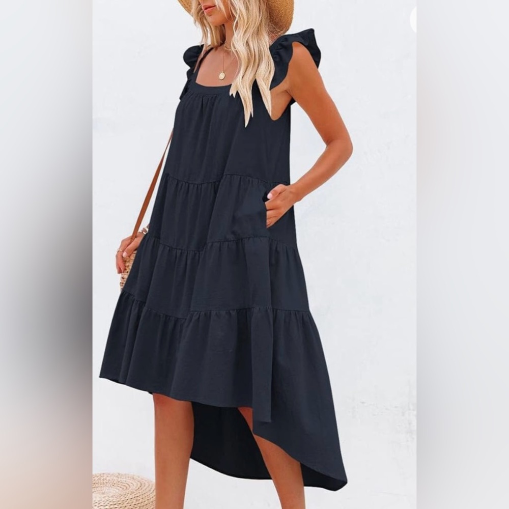 Navy ruffle sleeve sundress